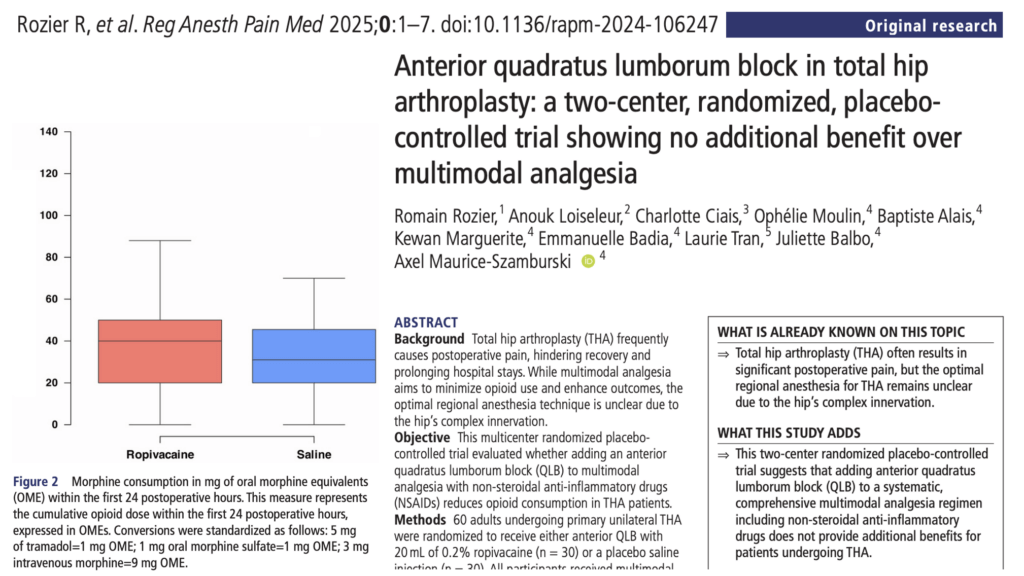 Anterior quadratus lumborum block in total hip arthroplasty