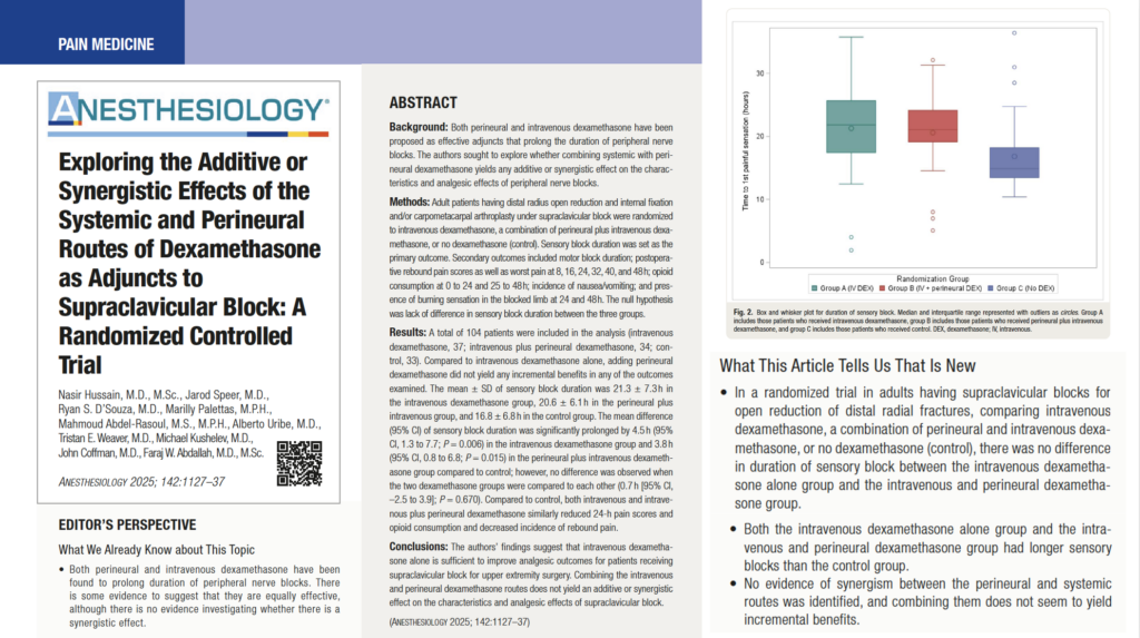 Dexamethasone as an adjunct to supraclavicular block: Systemic and perineural routes