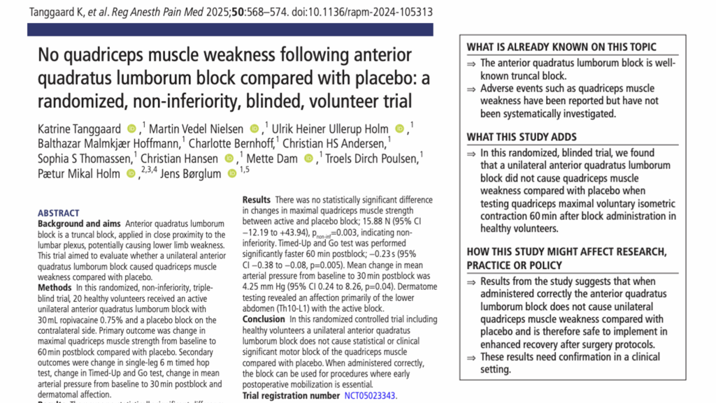 Safe for ERAS: Anterior quadratus lumborum block spares quadriceps strength