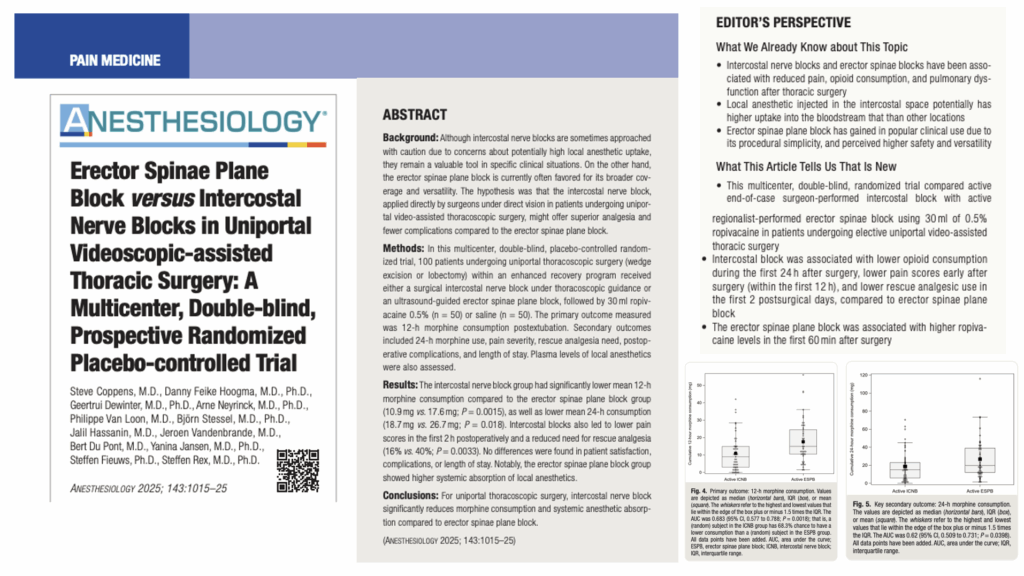 Intercostal nerve block outperforms ESPB for uniportal VATS