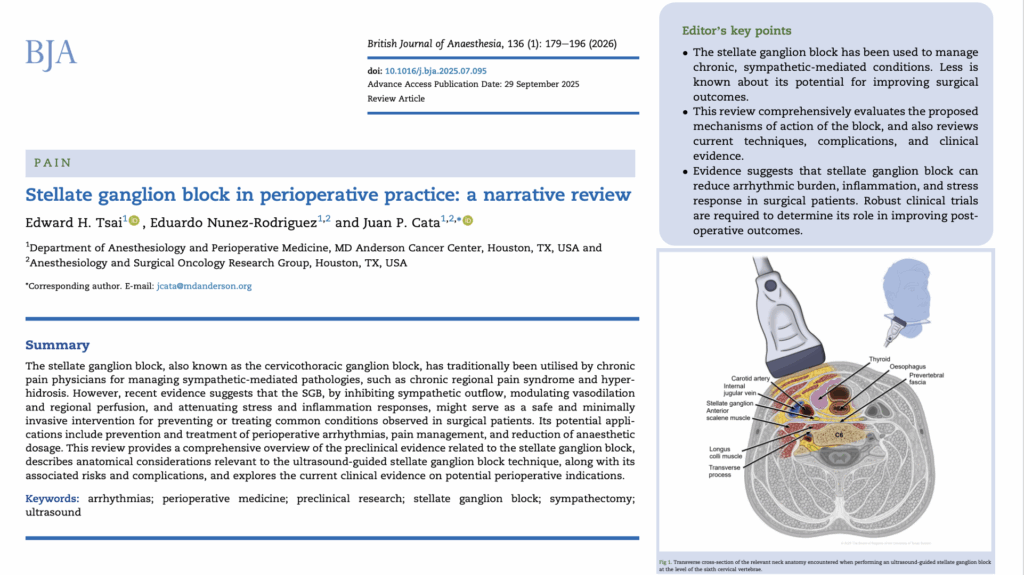 Stellate ganglion block in perioperative practice: From sympathetic block to surgical outcomes