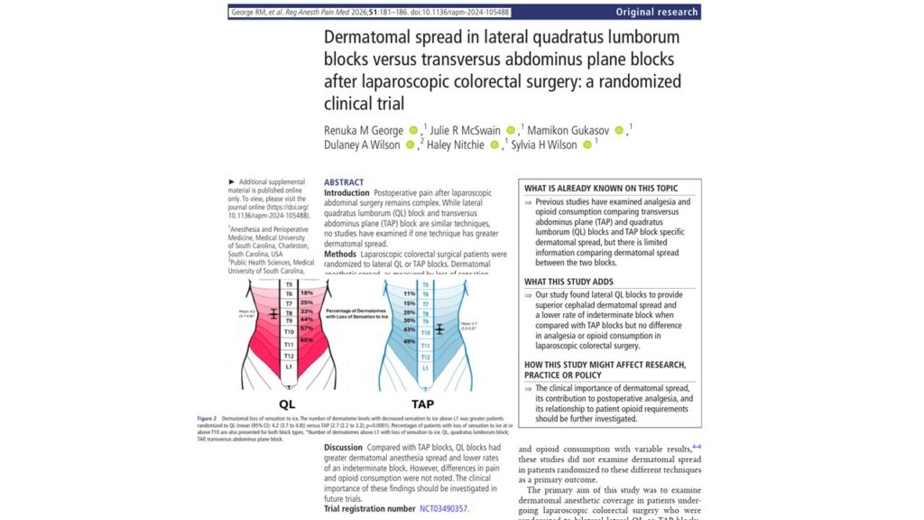 Dermatomal spread in lateral quadratus lumborum vs TAP blocks after laparoscopic colorectal surgery