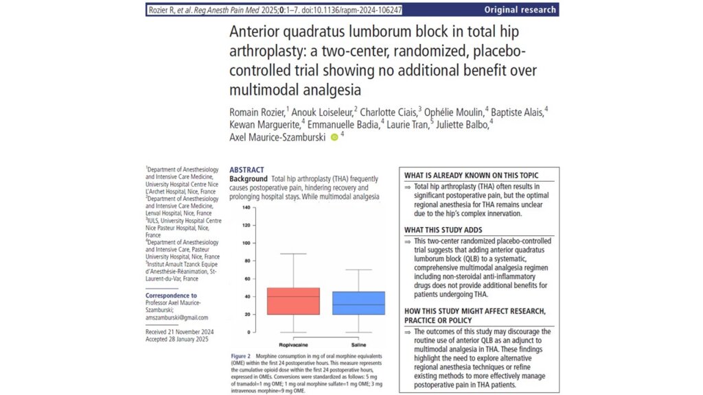 Anterior quadratus lumborum block in hip arthroplasty: Does it add value?